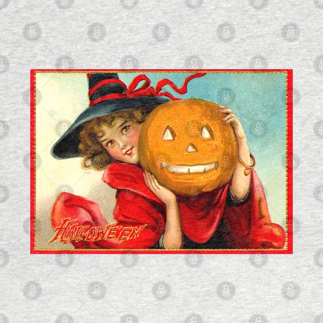 Vintage Halloween Witch With Pumpkin by RetroSalt